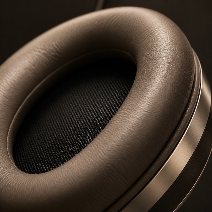 Soft leather ear cushion and acoustic mesh detail