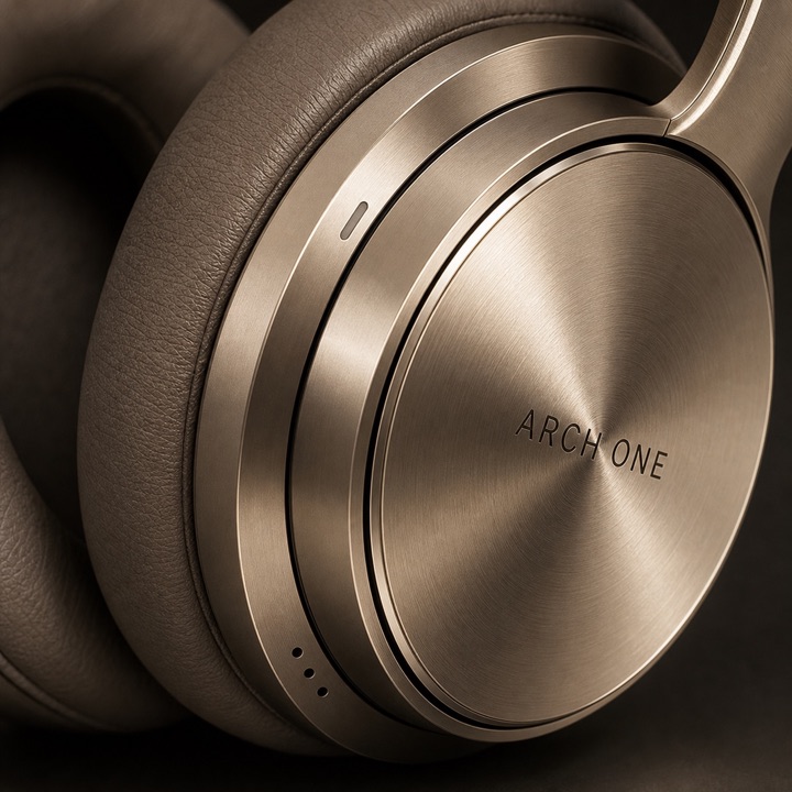 Brushed champagne aluminum ear cup detail