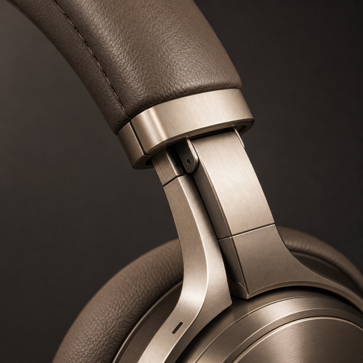Precision hinge and leather headband detail